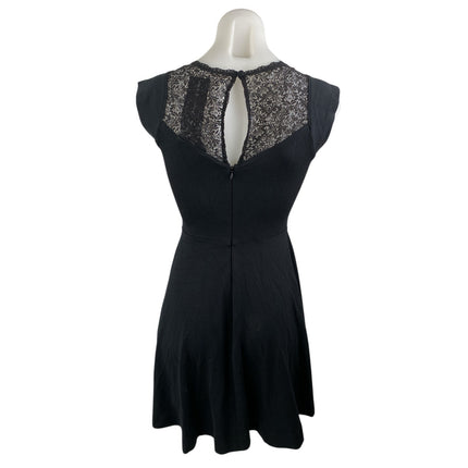 NEW French Connection Black Floral Lace Cap Sleeve Mini Flare A-Line Dress Sz 6