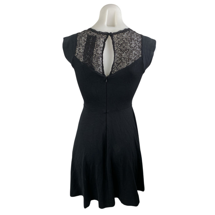 NEW French Connection Black Floral Lace Cap Sleeve Mini Flare A-Line Dress Sz 6