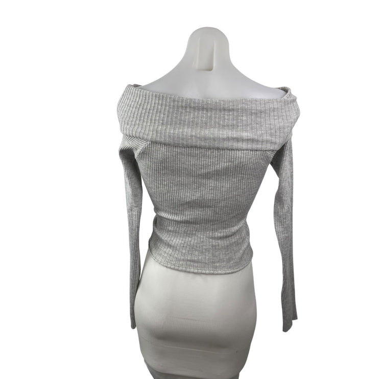 Princess Polly Women's Gray Ribbed Off the Shoulder Long Sleeve Sweater Top S/M