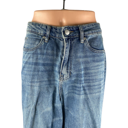 PTCL Ethikal Brand Women's Blue Distressed Wide Leg Flare Denim Jeans Size M