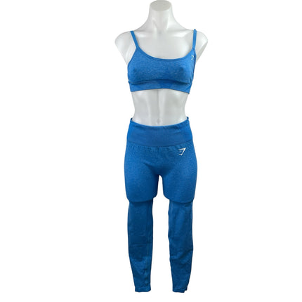 Gymshark Vital Seamless Women's Blue Sports Bra Short & Legging Pant Sets Sz M