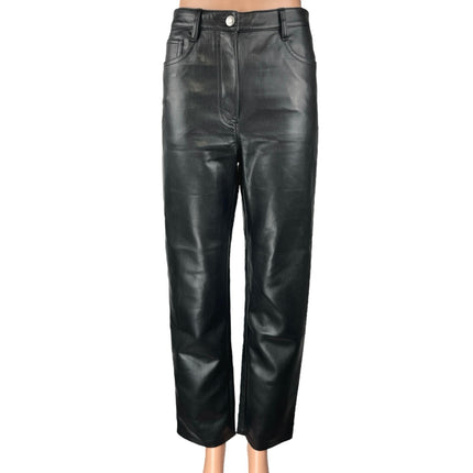 Aritzia Wilfred Black Faux Vegan Leather High Waist Straight Wide Leg Pants Sz 4