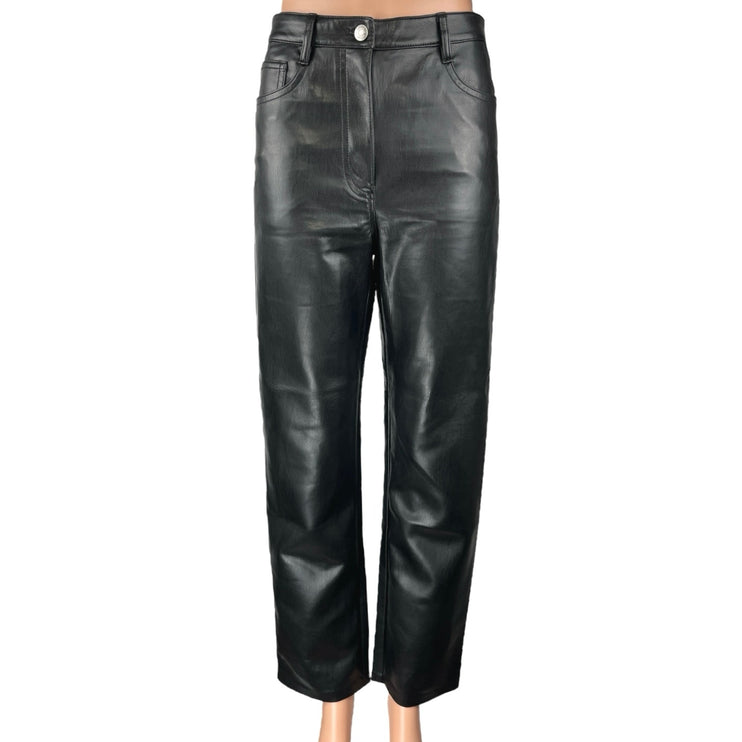 Aritzia Wilfred Black Faux Vegan Leather High Waist Straight Wide Leg Pants Sz 4