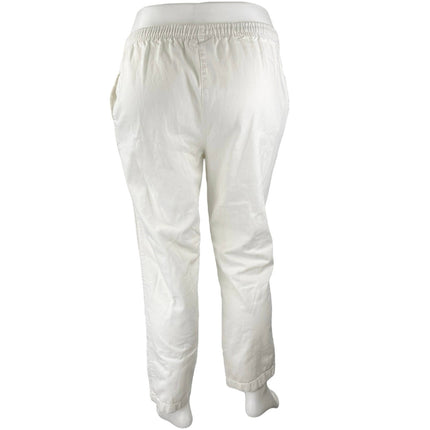 Woman Within White High Rise Elastic Waist Straight Trousers Casual Pants Sz 16
