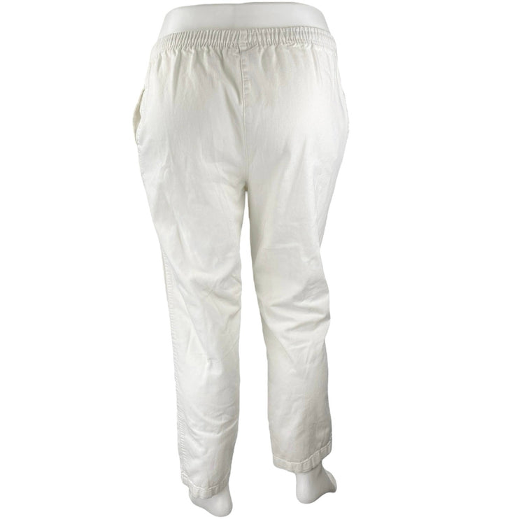 Woman Within White High Rise Elastic Waist Straight Trousers Casual Pants Sz 16