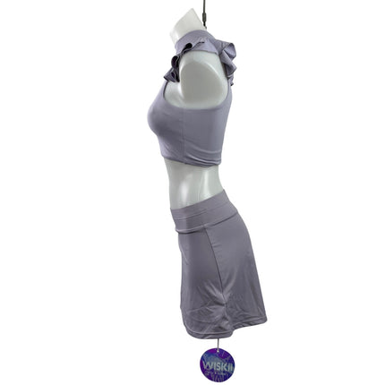 NEW WISKII Purple Lilac Ruffle Sleeveless Crop Top Slit Mini Skirt Set Size S