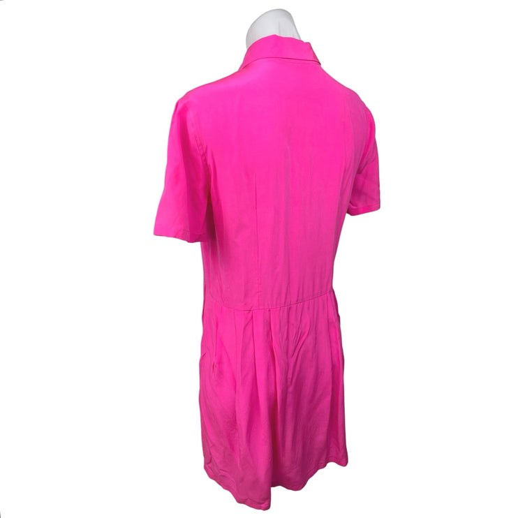 Equipment Pink 100% Silk Short Sleeve Button Front Pleated Mini Shirt Dress Sz S