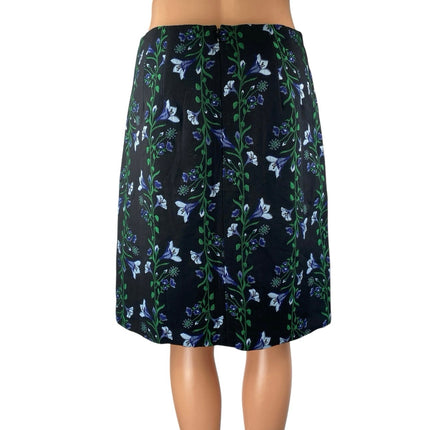 Ann Taylor Black Multicolor Garland Floral Zipper Knee Length A-line Skirt Sz 0
