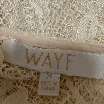 WAYF Cream White Lace Floral Long Bell Sleeve Tie Front V-neck Crop Blouse Top M