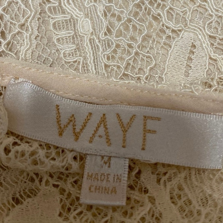 WAYF Cream White Lace Floral Long Bell Sleeve Tie Front V-neck Crop Blouse Top M