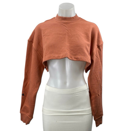 Adidas Stella McCartney Brown Coral Long Sleeve Mock Neck Crop Sweatshirt Top S