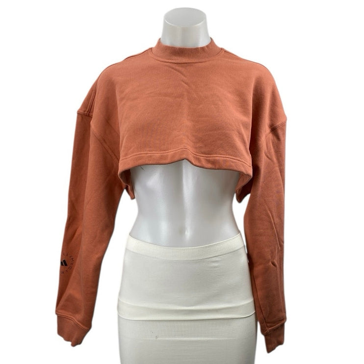 Adidas Stella McCartney Brown Coral Long Sleeve Mock Neck Crop Sweatshirt Top S