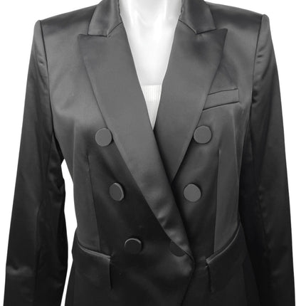 NEW Veronica Beard Miller Dickey Black Satin Double Breasted Blazer Jacket Sz 8