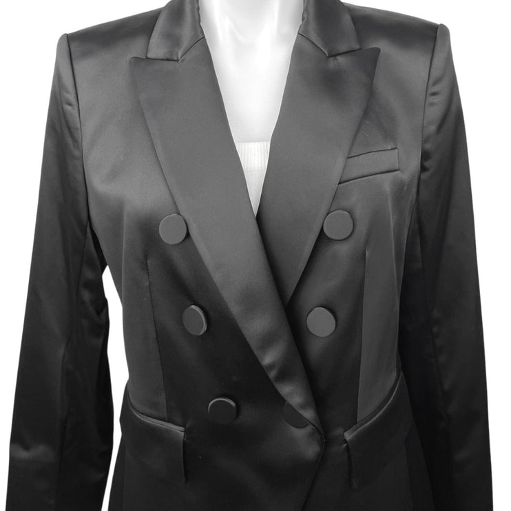 NEW Veronica Beard Miller Dickey Black Satin Double Breasted Blazer Jacket Sz 8