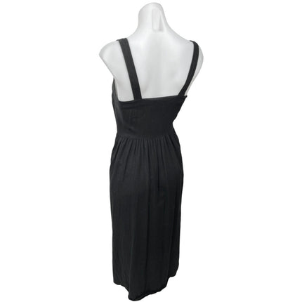ASOS Black Linen Sleeveless Sweatheart Neck Button Down Midi A Line Tank Dress 4