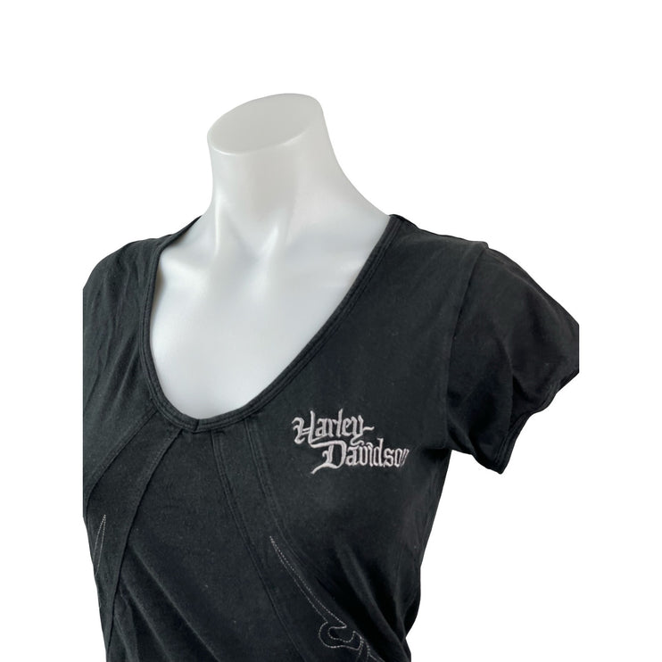 Harley Davidson Women's Black Embroidered Logo Short Sleeve T Shirt Tee Top S
