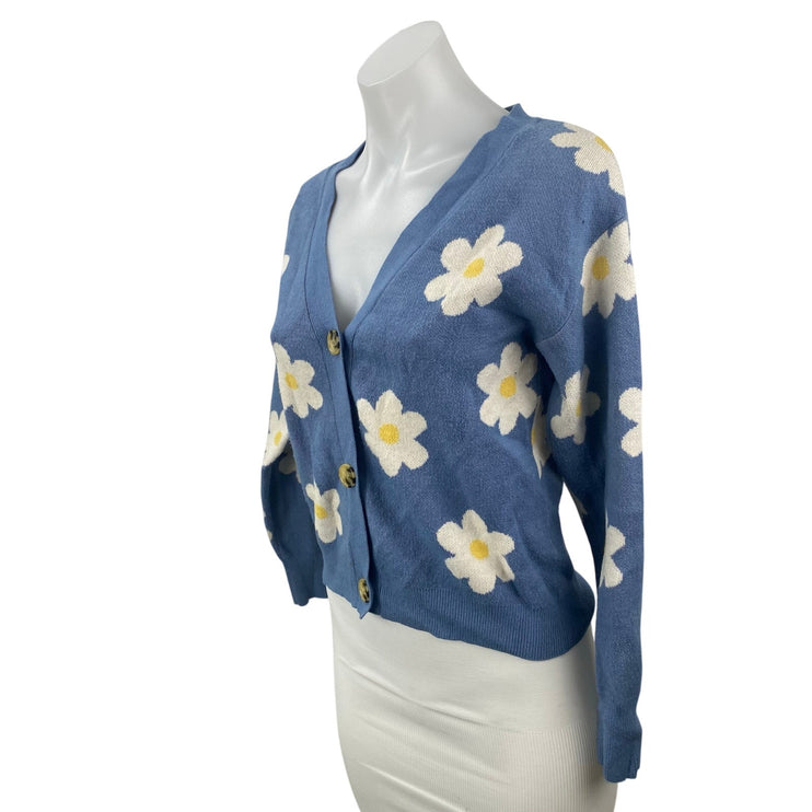 Willow & Wind Blue Floral Daisy Long Sleeve Button Up Cardigan Sweater Top Sz S