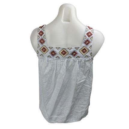 Madewell Embroidered Island Striped Blue Sleeveless Boho Cami Tank Top Size XXS