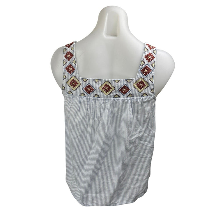 Madewell Embroidered Island Striped Blue Sleeveless Boho Cami Tank Top Size XXS