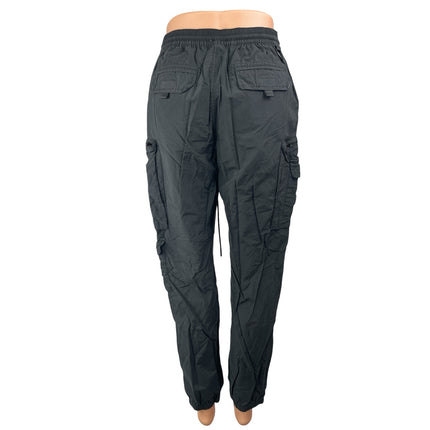 Standard Cloth Gray Elastic Waist High Rise Tapered Cargo Trousers Pants Size S