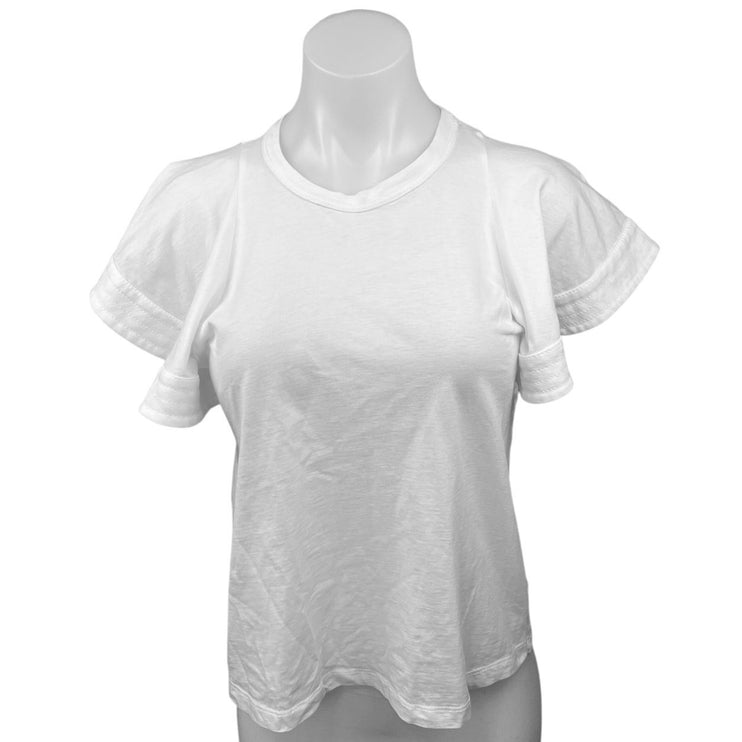 A.L.C. Women's White Flutter Sleeve Crew Neck Casual Tee T-shirt Blouse Top XS