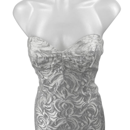TD4 By Eletra Silver Metallic Strapless Ruffle Wedding Bridesmaid Gown Dress OS
