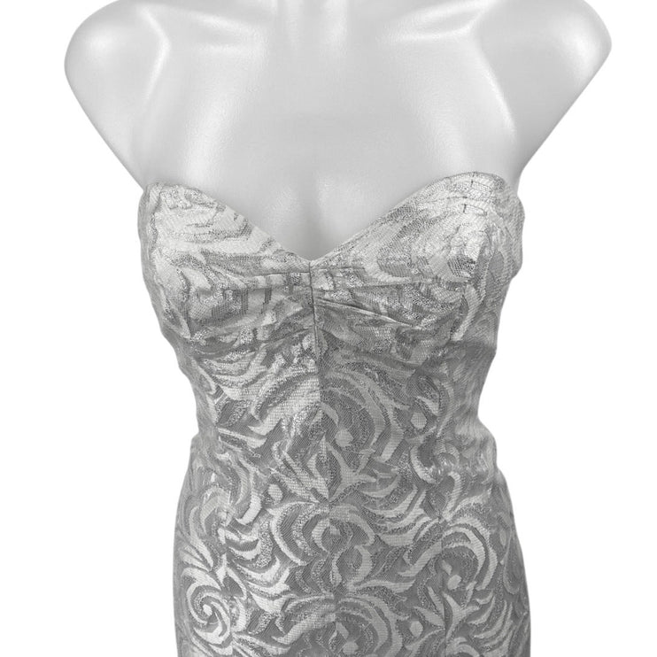 TD4 By Eletra Silver Metallic Strapless Ruffle Wedding Bridesmaid Gown Dress OS