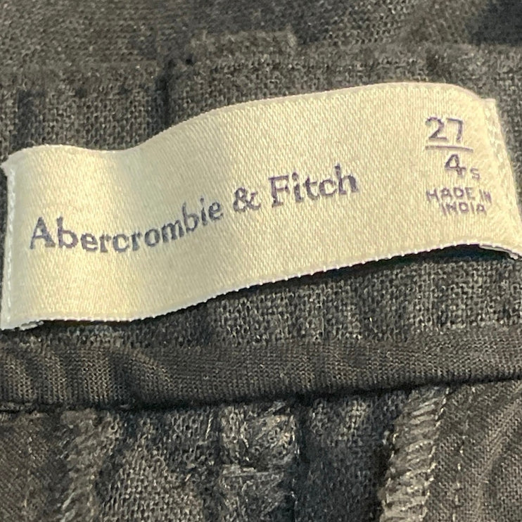 Abercrombie & Fitch Women's Dark Gray Linen Pleated Wide Leg Trouser Pants Sz 27