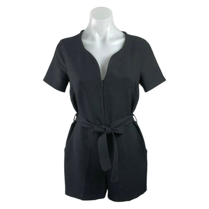 Club Monaco Black Short Sleeve Zip Up Tie Waist Playsuit Romper Shorts Size 2
