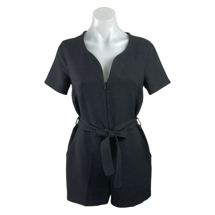 Club Monaco Black Short Sleeve Zip Up Tie Waist Playsuit Romper Shorts Size 2