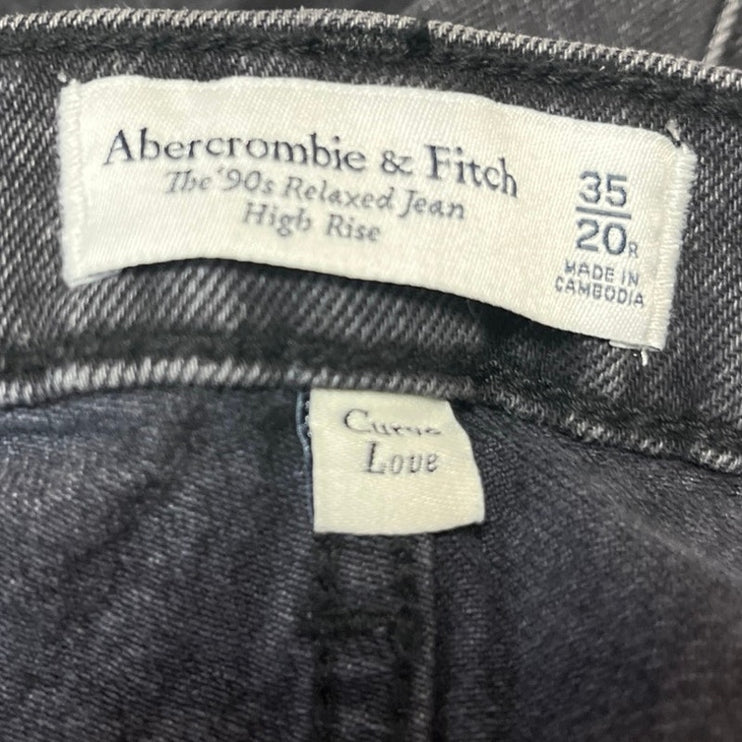 Abercrombie & Fitch The 90s Relaxed High Rise Black Straight Denim Jeans Size 35