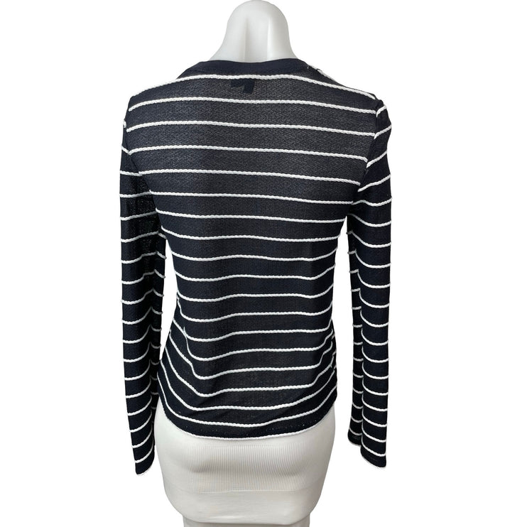 Topshop Women's Black Striped Long Sleeve Knit Crew Neck T Shirt Tee Top Size 6