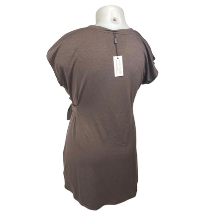 NEW Cable & Gauge Brown Knot Front Short Sleeve Crewneck Mini Shift Dress Sz XL