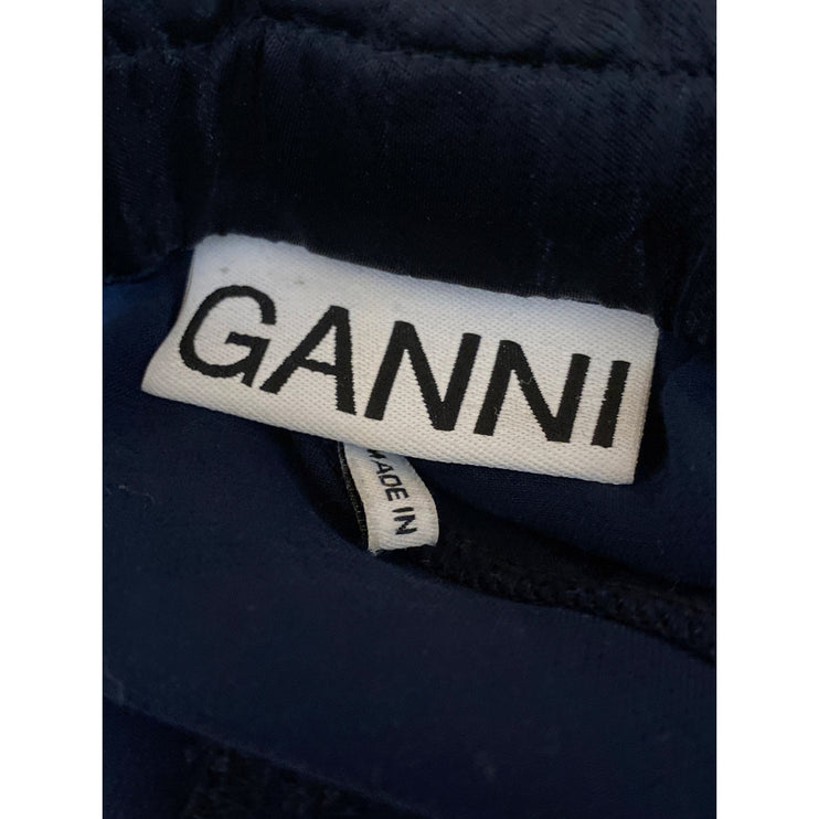 Ganni Blue Washed Twill Satin High Rise Paperbag Cargo Jogger Trousers Pants 42