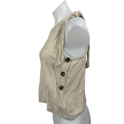Topshop Women's Beige Linen Tie Strap Sleeveless Button Cami Tank Top Size 2