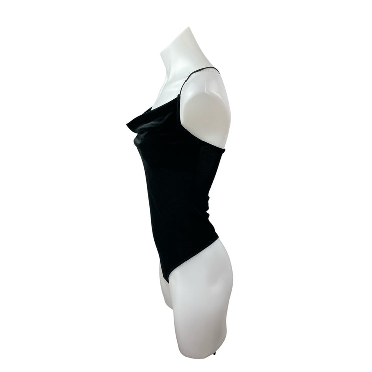 Abercrombie & Fitch Drape Cowl Neck Black Velvet Velour Cami Tank Bodysuit Top S