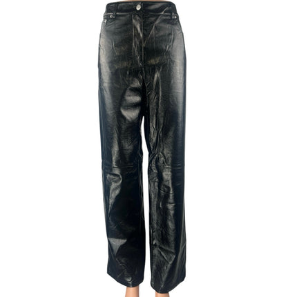NA-KD Women's Black Faux Vegan Leather Wide Leg High Waisted Trousers Pants 38
