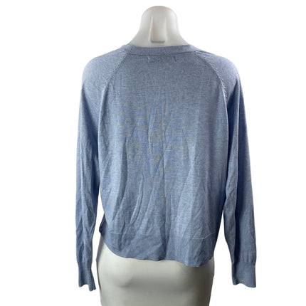 MNG Mango Women's Blue V Neck Long Sleeve Boxy T Shirt Sweatshirt Top Size S