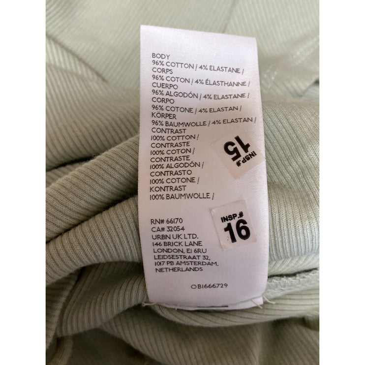 Anthropologie Maeve Green Ribbed Knit Ruched Short Sleeve T Shirt Tee Top Size S