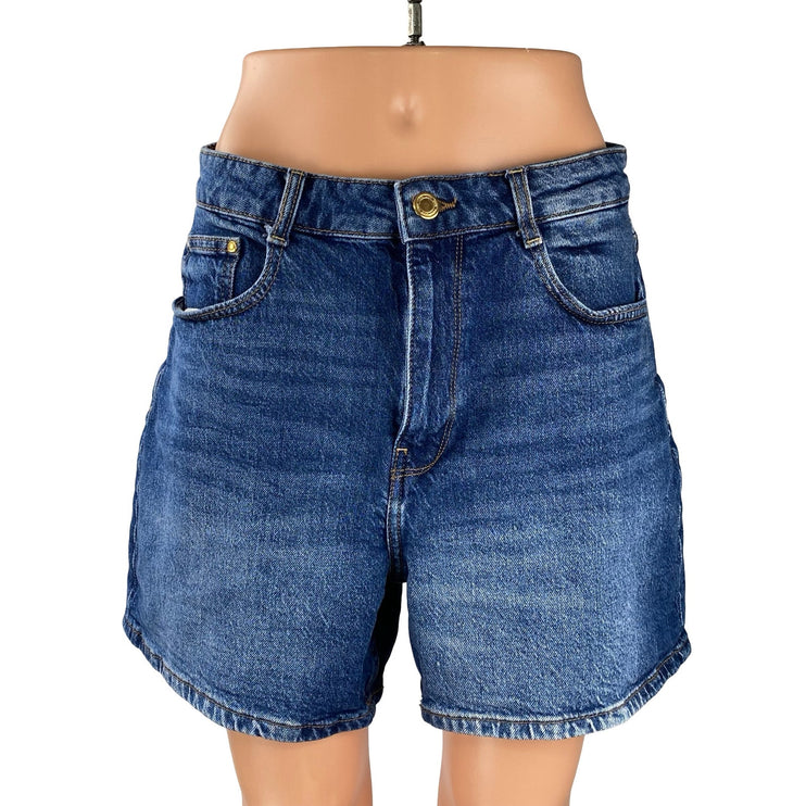 Women's Blue High Waisted Medium Wash Bermuda Y2k Denim Jean Shorts Size 30