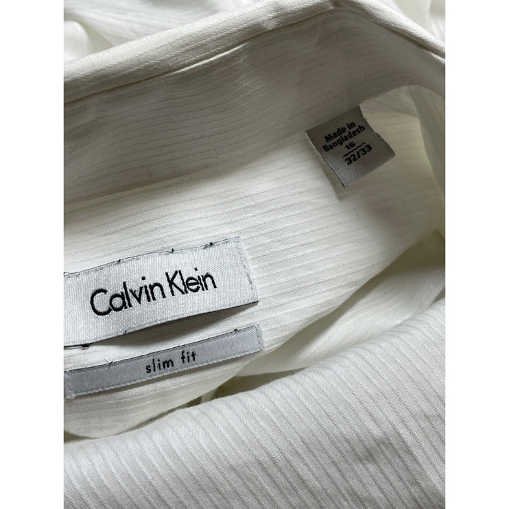 Calvin Klein Mens White Slim Fit Long Sleeve Button Down Dress Shirt Top Size 16