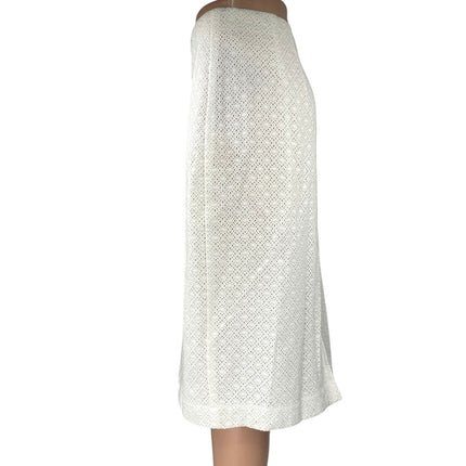 Ann Taylor White Eyelet Knee Length Zipper Slit Straight Pencil Skirt Size 12