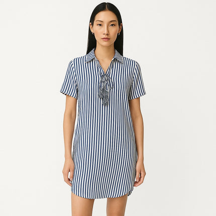 Tommy Bahama Blue White Striped Short Sleeve Tassel Mini Shirt Dress Size S