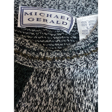 Michael Gerald Womens Gray Geometric Crewneck Long Sleeve Knit Sweater Top Sz L