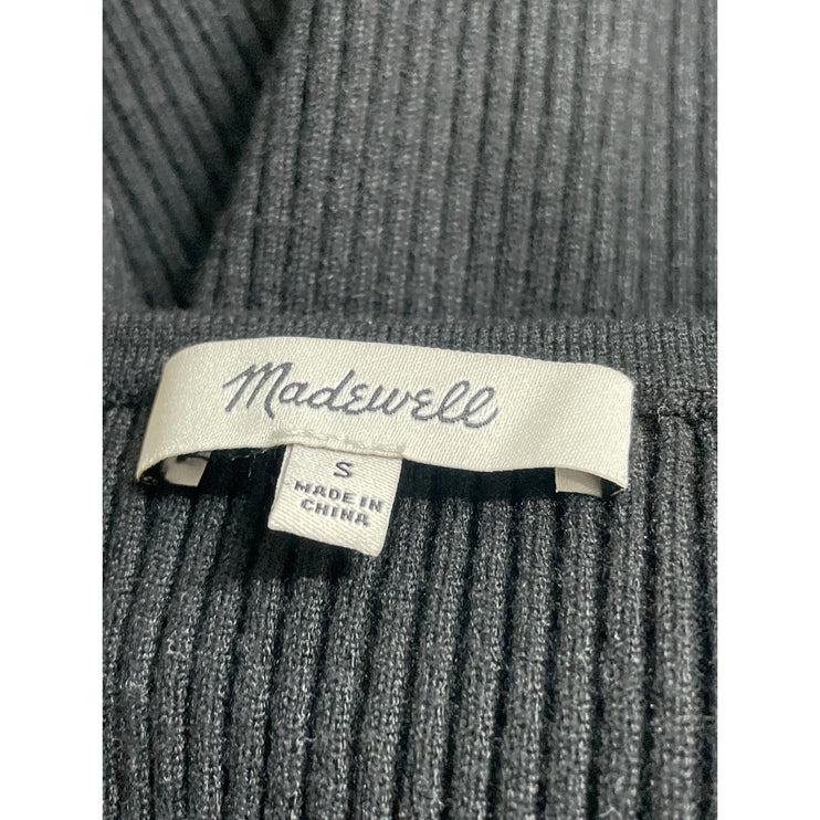 Madewell Women's Black Ribbed Knit Square Neck Sculpt T Shirt Crop Top Size S