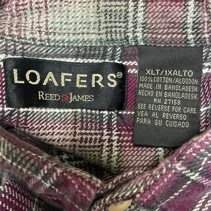 Loafers Mens Purple Flannel Plaid Checkered Long Sleeve Button Down Shirt Sz 1XL
