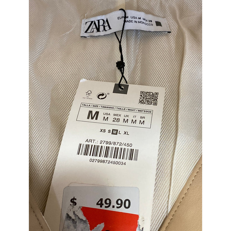 NEW Zara Beige Tan Faux Vegan Leather Sleeveless Button Down Mini Shift Dress M