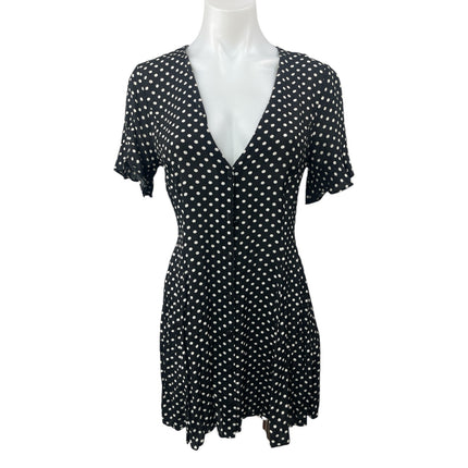 Zara Womens Black Polka Dots V-neck Short Sleeve Button Down Mini A-Line Dress S