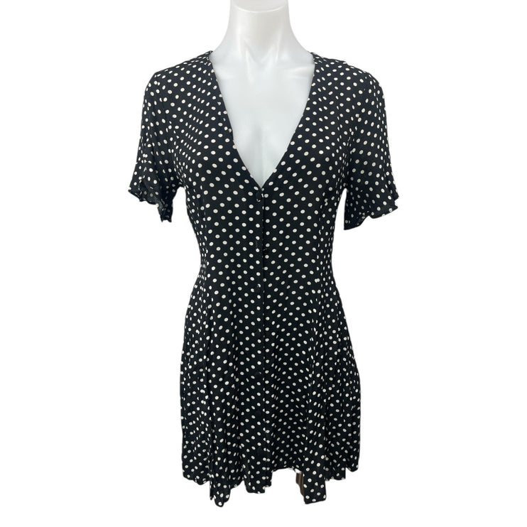 Zara Womens Black Polka Dots V-neck Short Sleeve Button Down Mini A-Line Dress S