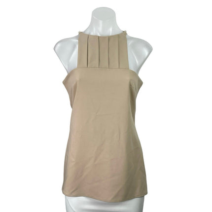 Chiara Baschieri Beige Pleated Square Neck Sleeveless Halter Tank Blouse Top 42